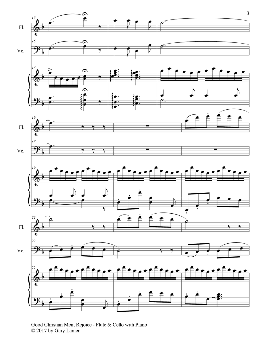 GOOD CHRISTIAN MEN, REJOICE (Flute, Cello with Piano & Score/Part) Flute scores gallery preview page 4