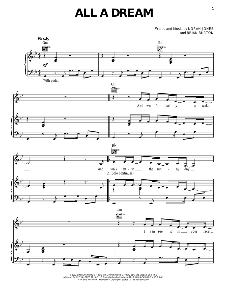 All A Dream Piano, Vocal, Guitar scores gallery preview page 1