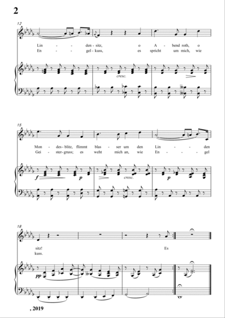 Schubert-Abends unter der Linde,D.237 in bD for Vocal and Piano Voice scores gallery preview page 3