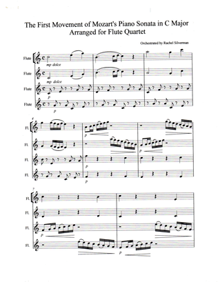 Piano Sonata in C Major First Movement by Wolfgang Amadeus Mozart Arranged for 4 Flutes