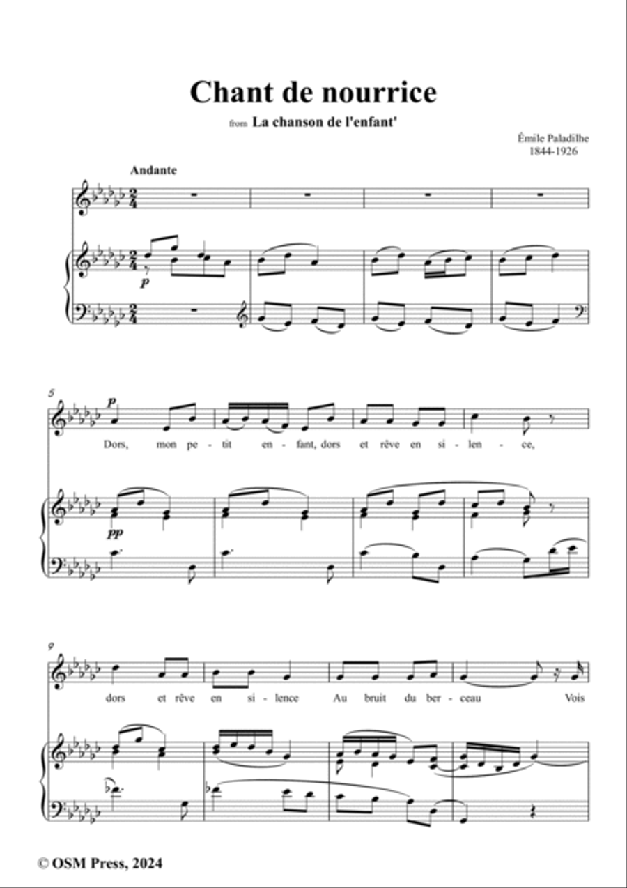 Paladilhe-Chant de nourrice,from 'La chanson de l'enfant',in G flat Major Voice scores gallery preview page 2