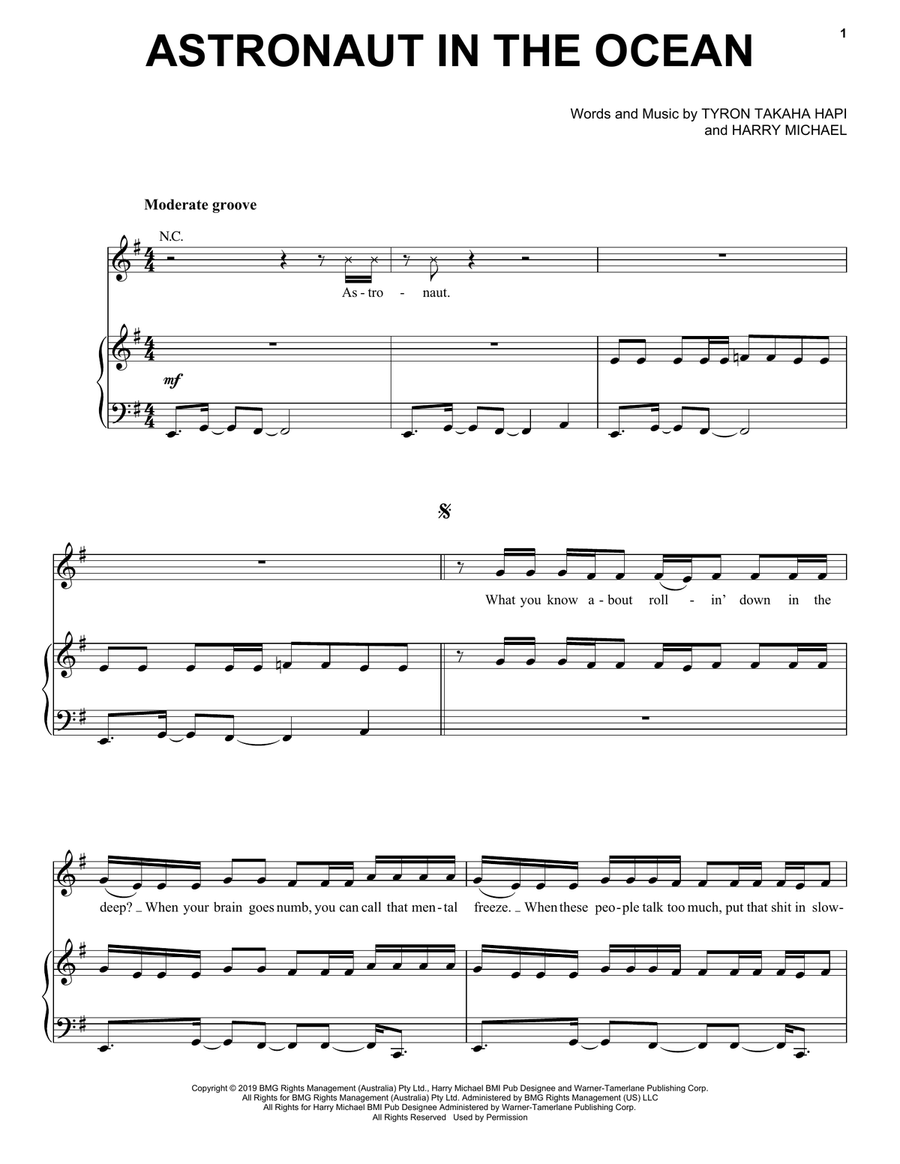 Astronaut In The Ocean Piano, Vocal, Guitar scores gallery preview page 1