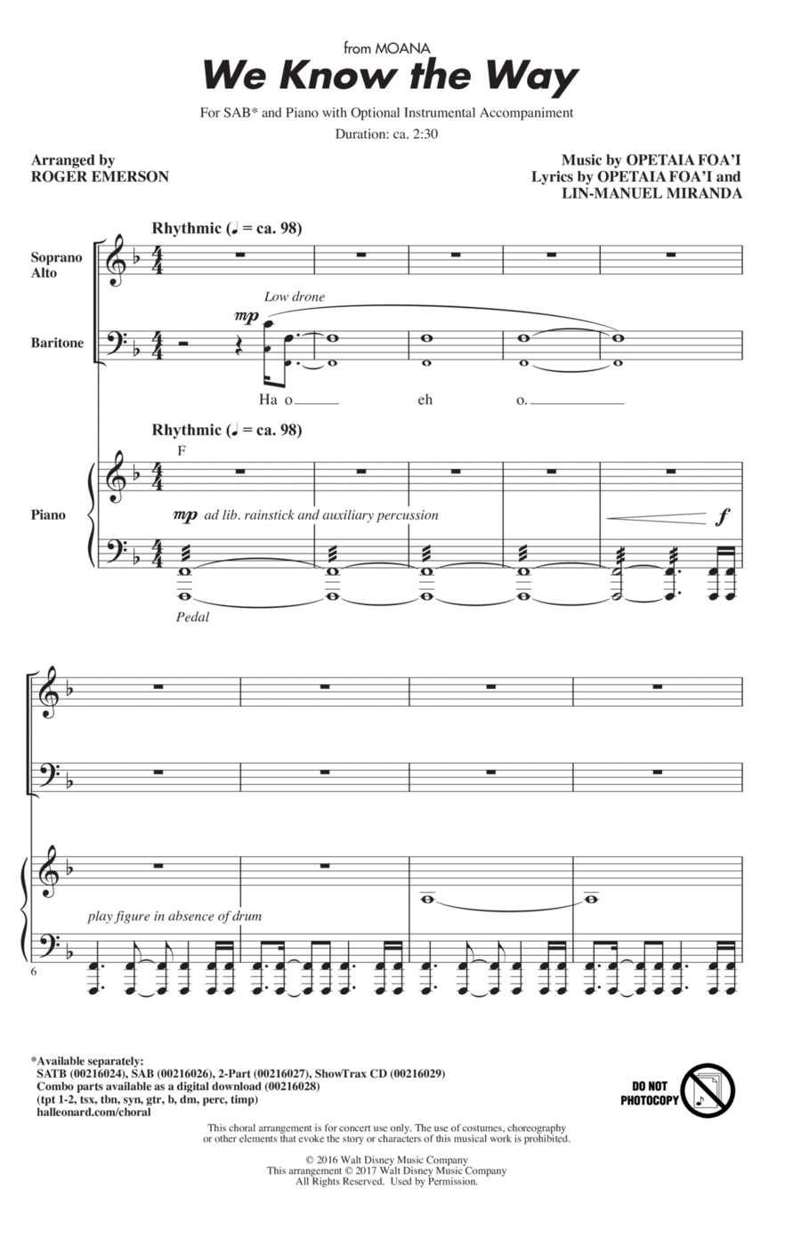 We Know The Way (from Moana) (arr. Roger Emerson) 3-Part scores gallery preview page 1