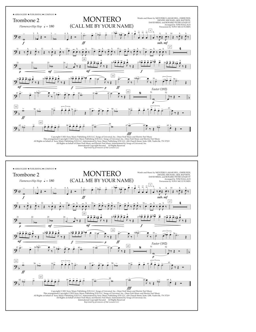 Montero (Call Me By Your Name) (arr. Tom Wallace) - Trombone 2 Marching Band scores gallery preview page 1