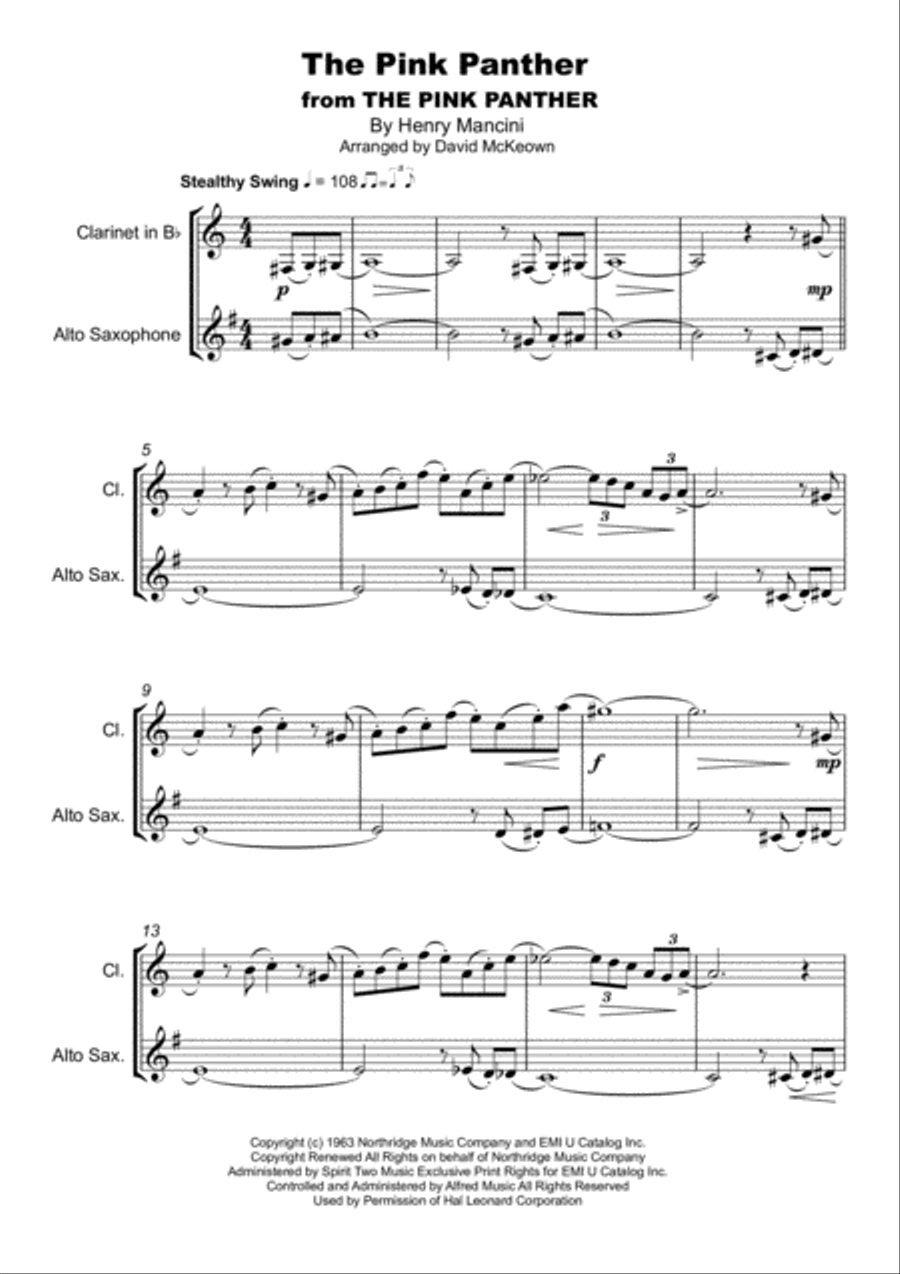 The Pink Panther from THE PINK PANTHER Woodwind Duet scores gallery preview page 2