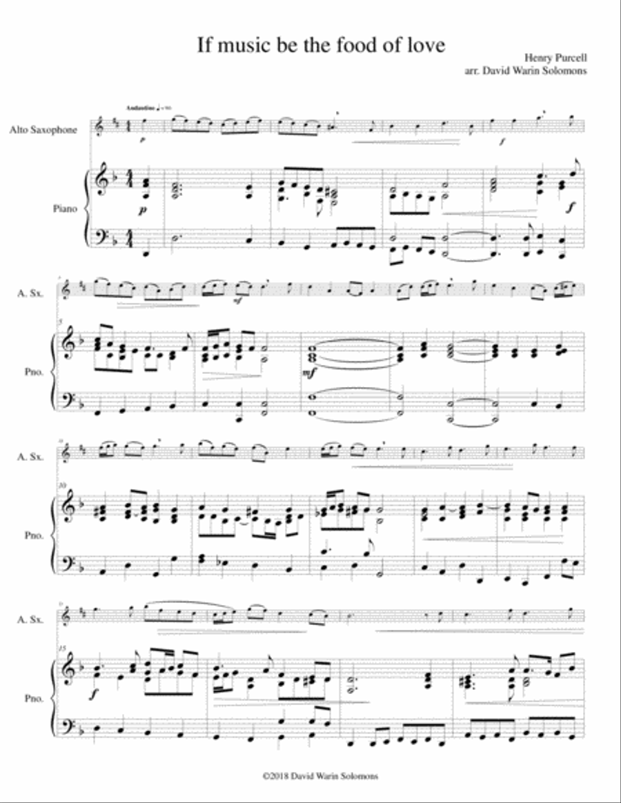 If music be the food of love for alto saxophone and piano Alto Saxophone scores gallery preview page 1