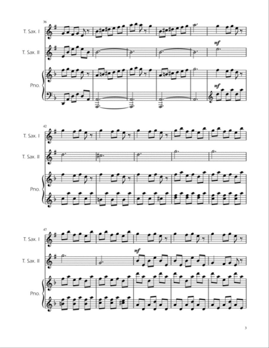 Carol of the Bells - Tenor Sax Duet w/ Piano Woodwind Duet scores gallery preview page 3