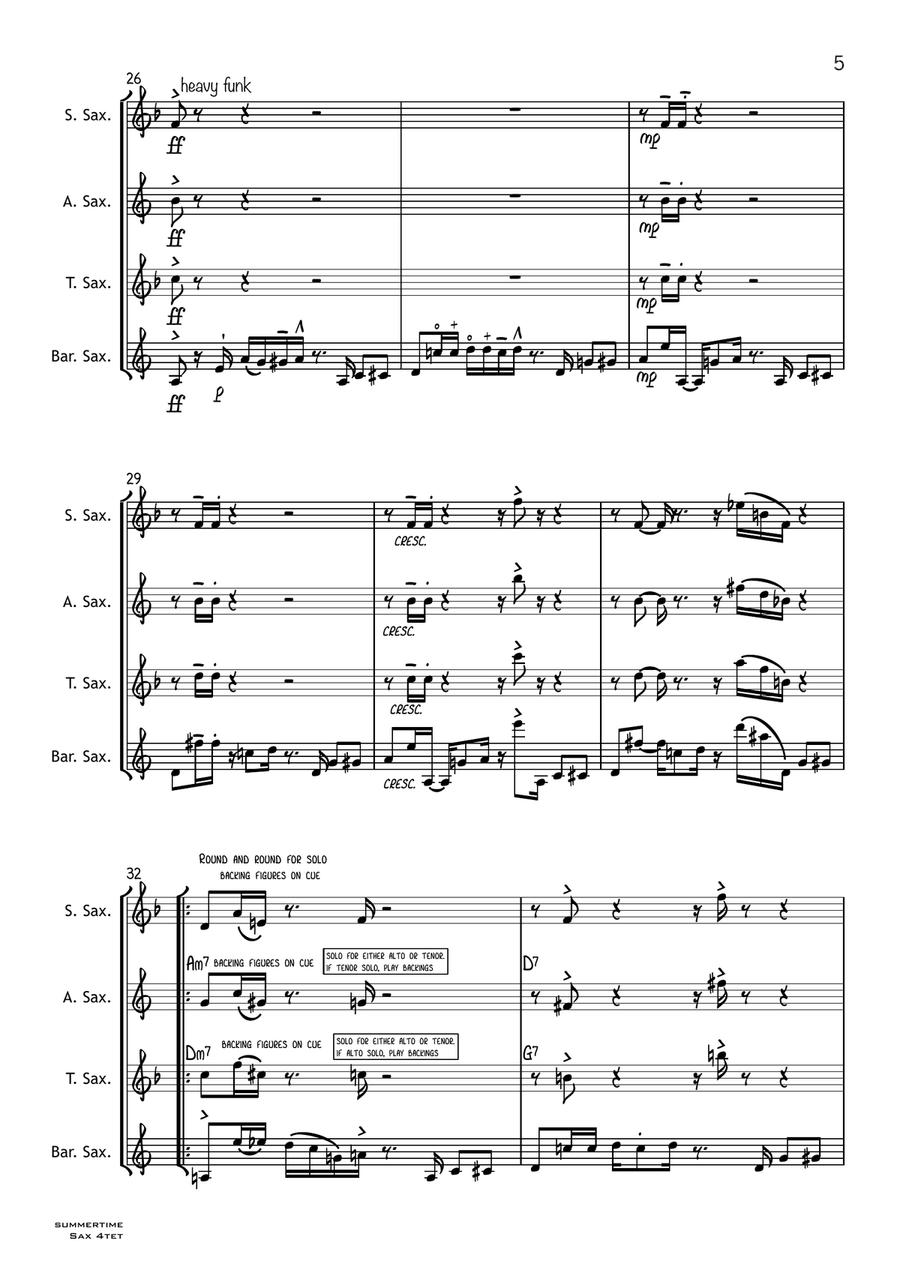 Summertime Saxophone Quartet scores gallery preview page 5