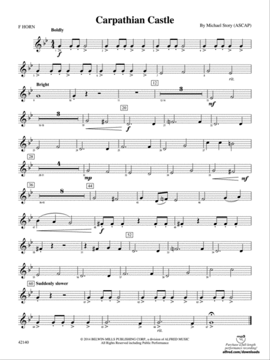 Carpathian Castle: 1st F Horn Concert Band scores gallery preview page 1