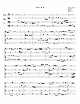 Book cover for Sonata K.93 (fugue) (arrangement for 4 recorders)