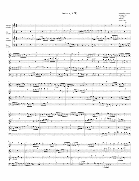 Sonata K.93 (fugue) (arrangement for 4 recorders)