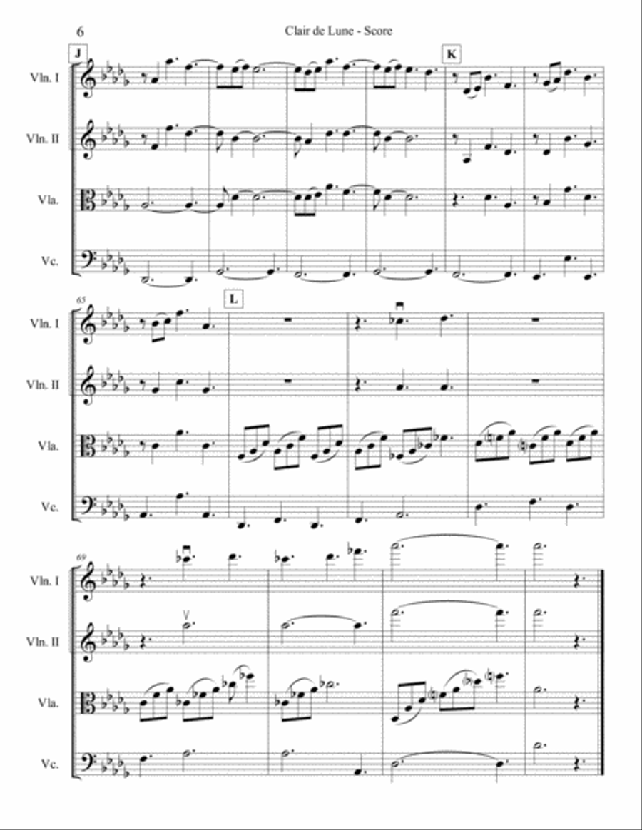 Claire de Lune in Db for String Quartet String Quartet scores gallery preview page 6