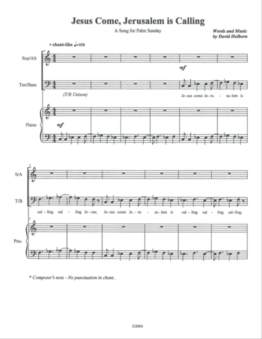 Jesus Come, Jerusalem is Calling 4-Part scores gallery preview page 1
