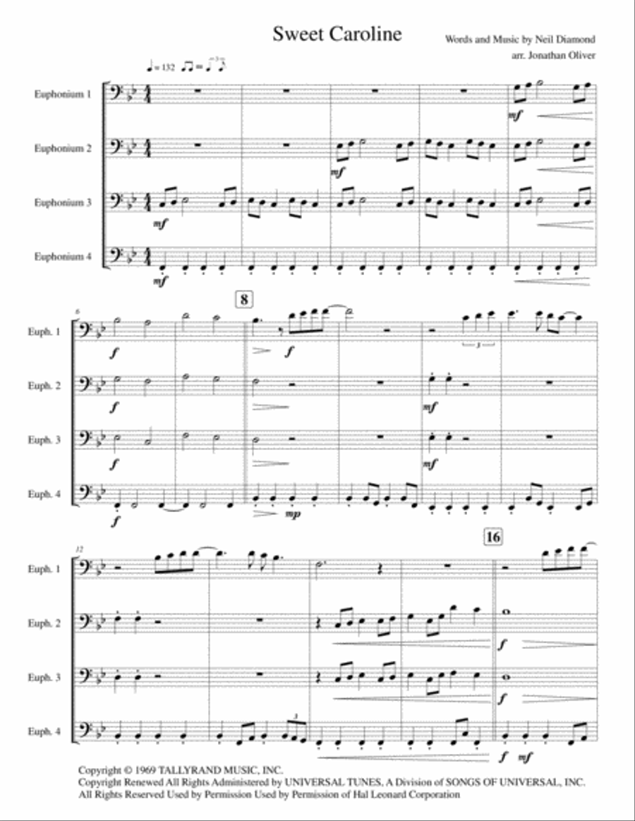 Sweet Caroline Brass Ensemble scores gallery preview page 1