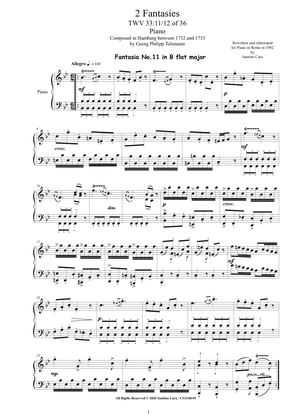 Telemann - 2 Fantasies in (B flat major E flat major) TWV 33 No.11-12 of 36 for Piano