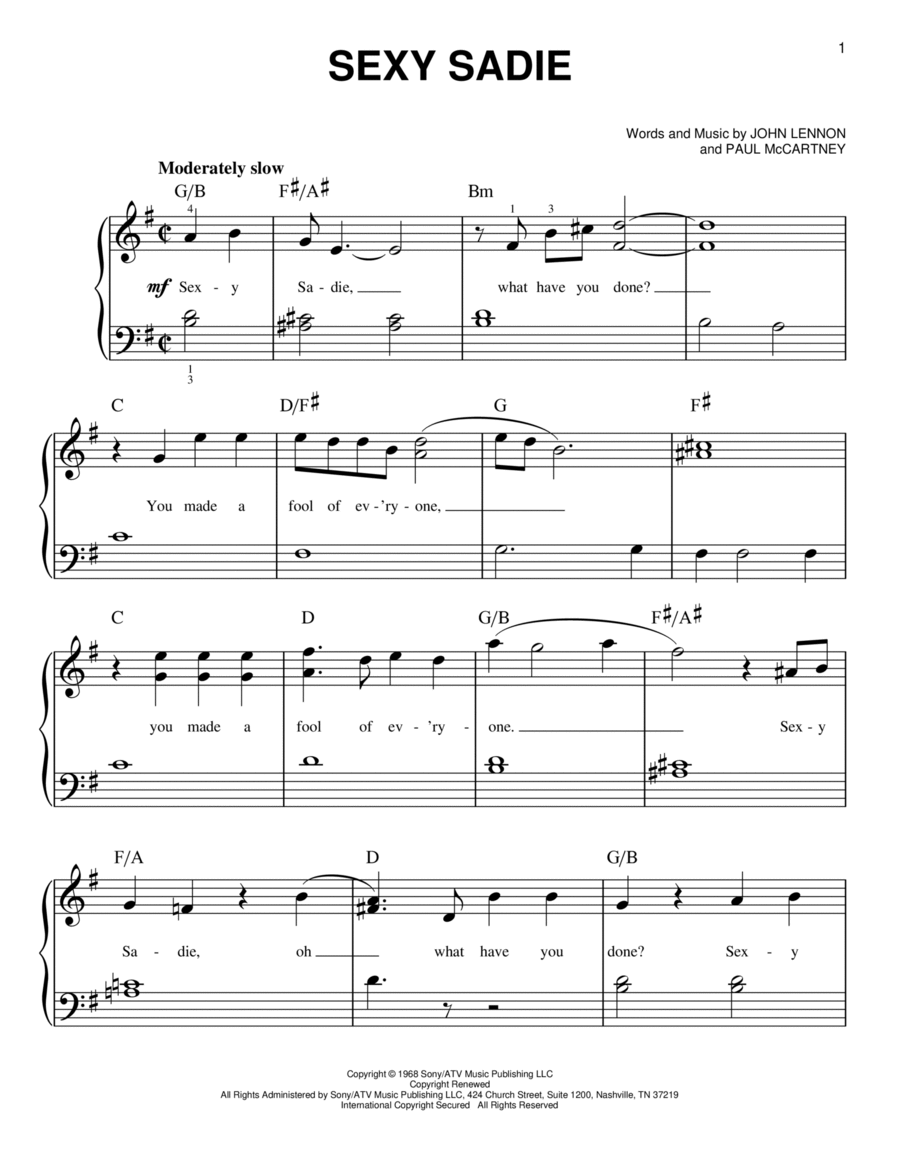 Sexy Sadie Easy Piano scores gallery preview page 1