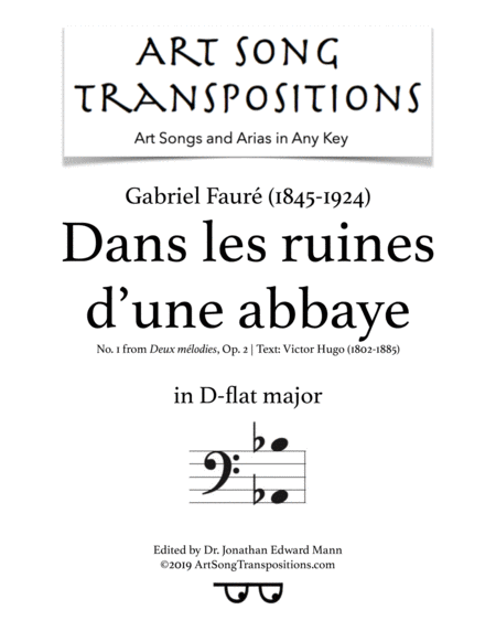 FAURÉ: Dans les ruines d'une abbaye, Op. 2 no. 1 (transposed to D-flat major, bass clef)