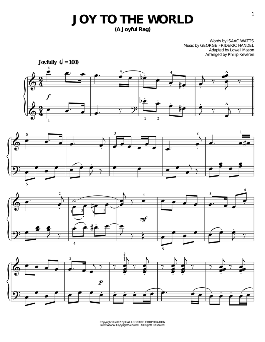 Joy To The World [Ragtime version] (arr. Phillip Keveren) Voice scores gallery preview page 1