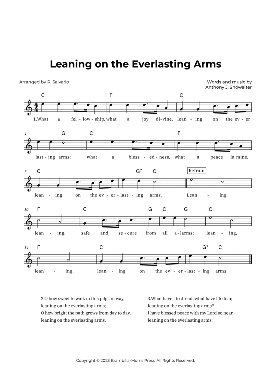 Leaning on the Everlasting Arms (Key of C Major) Piano scores gallery preview page 1