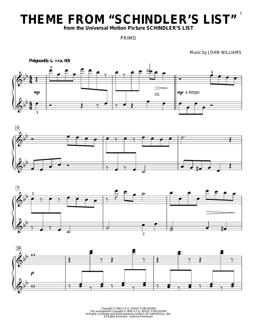 Theme from Schindler's List Piano Duet scores gallery preview page 2