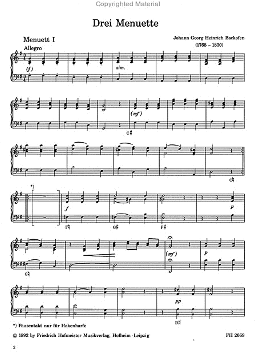 Drei Menuette Harp scores gallery preview page 2