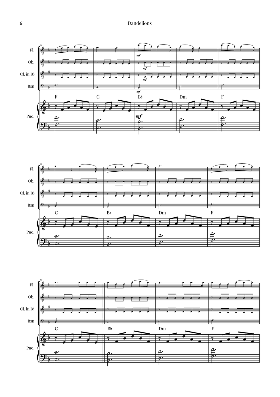 Dandelions Woodwind Quartet scores gallery preview page 6