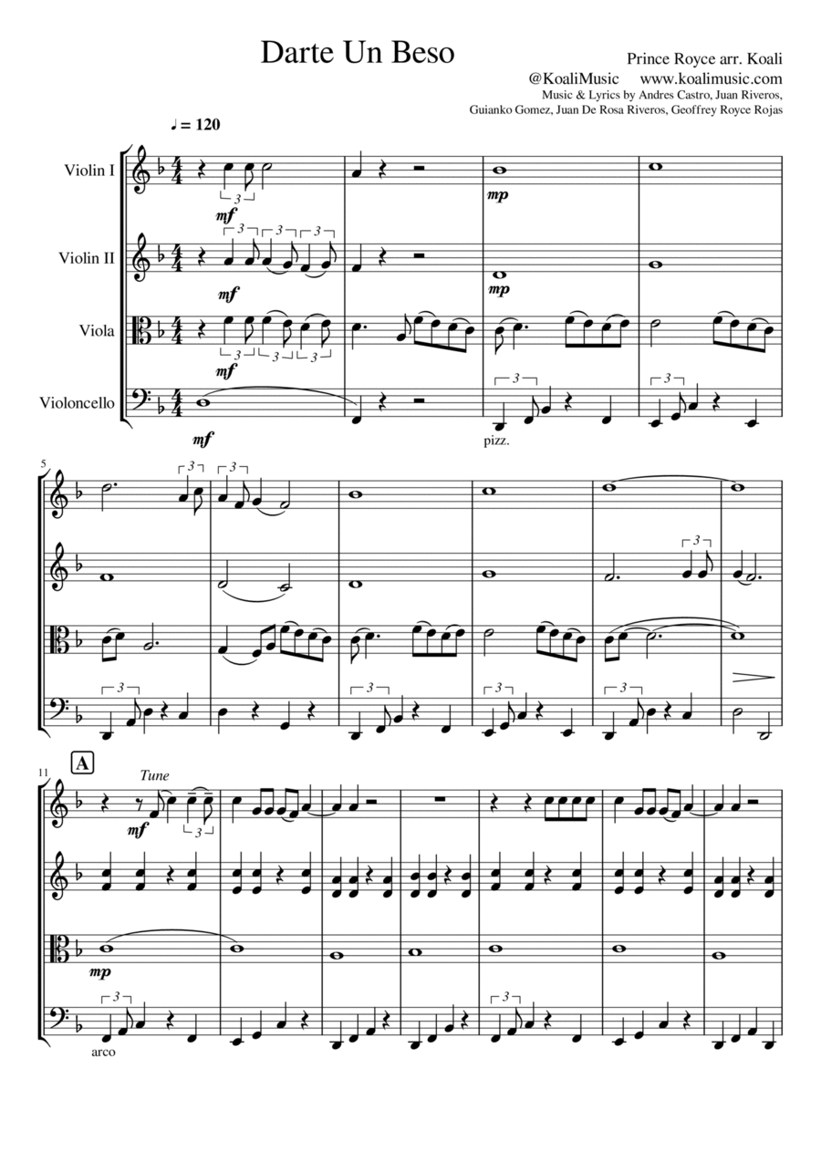Darte Un Beso String Quartet scores gallery preview page 1