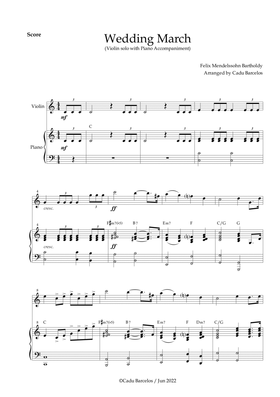 Wedding March - Violin and piano Mendelssohn Violin Solo scores gallery preview page 1