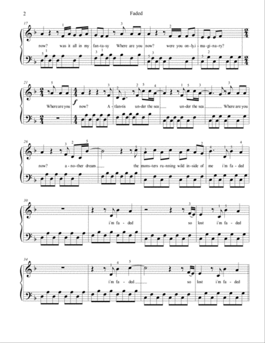 Faded Easy Piano scores gallery preview page 2