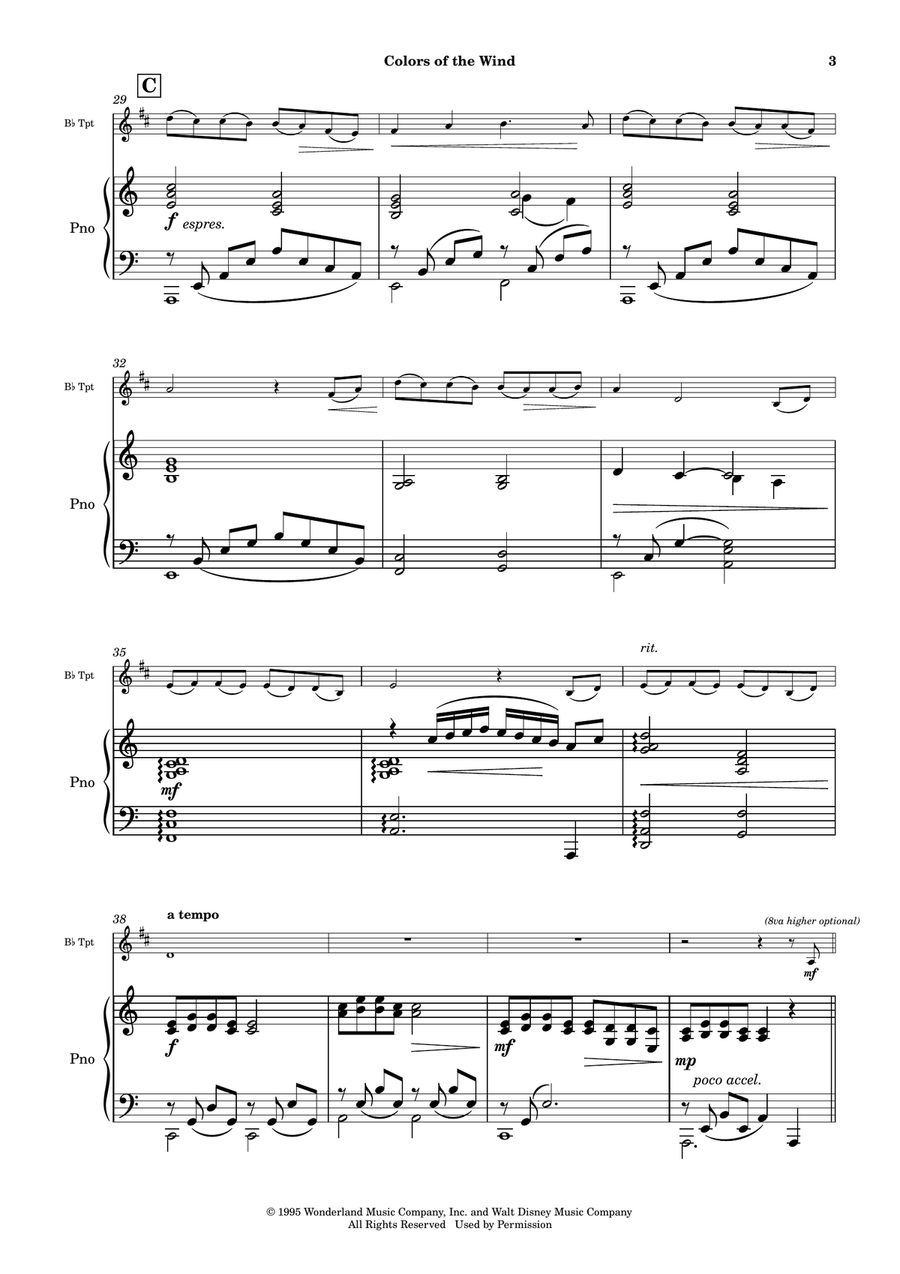 Colors Of The Wind B-Flat Trumpet scores gallery preview page 4