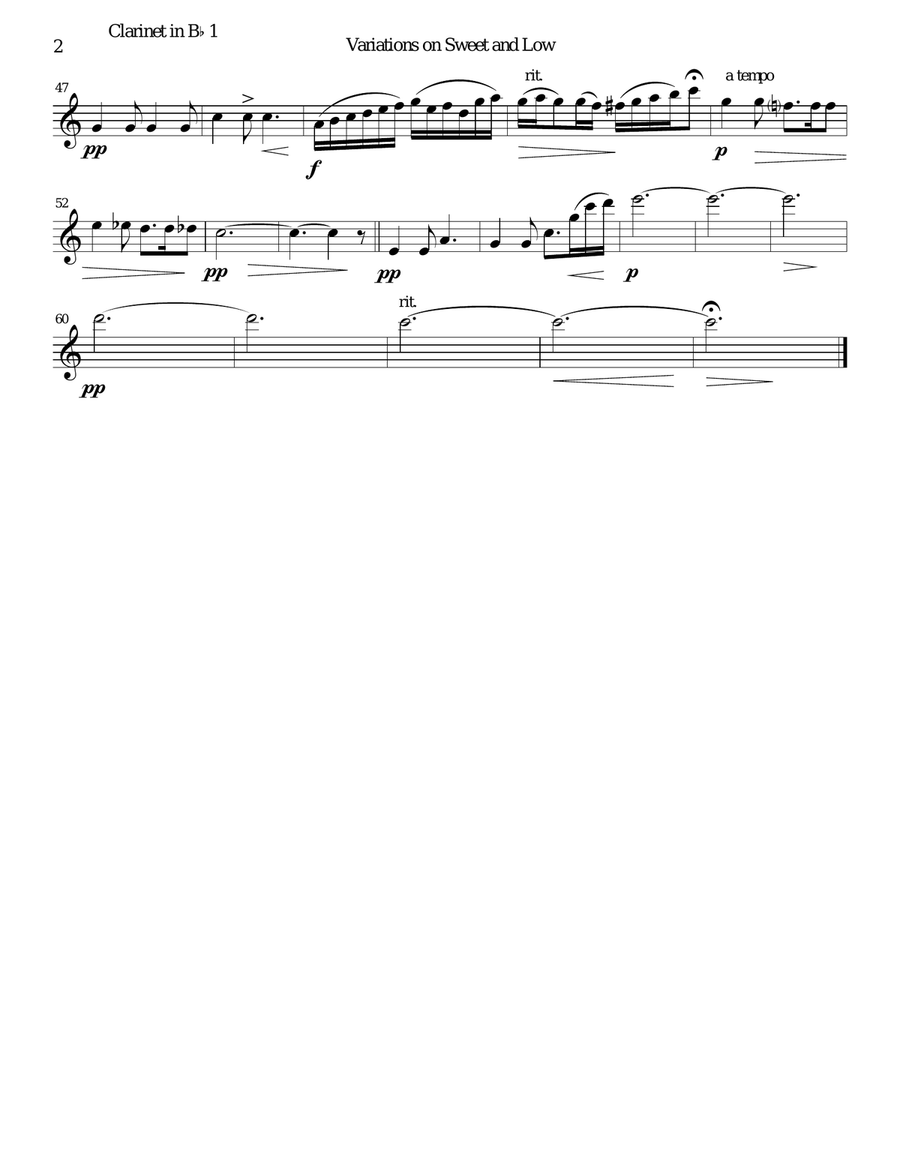 Variations on Joseph Barnby’s Sweet and Low for clarinet quartet Clarinet Quartet scores gallery preview page 5