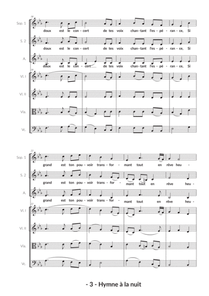 Hymne à la nuit (J.P. Rameau) for SSA and Strinquartet