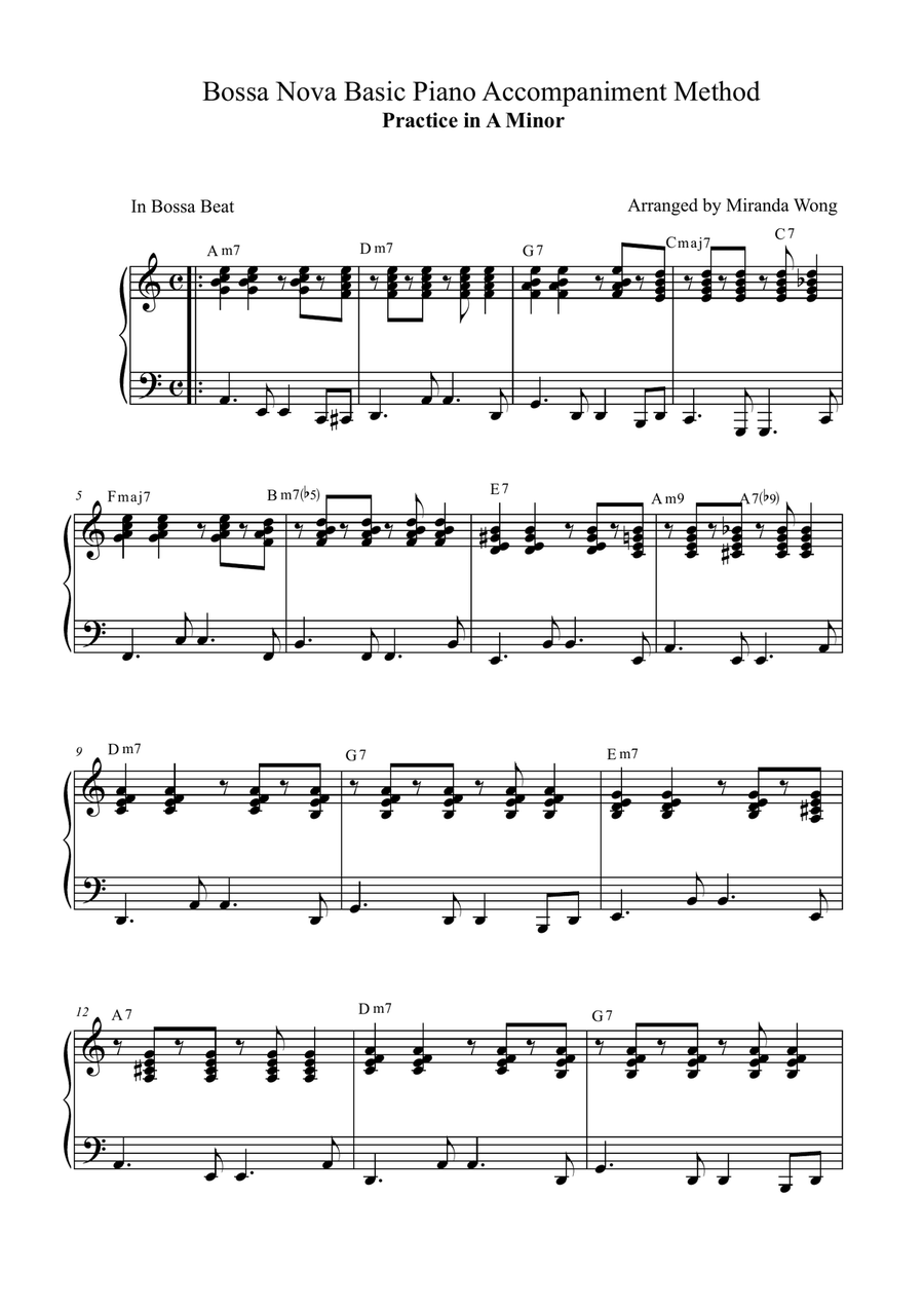 Piano Accompaniment for Bossa Nova No.1 in A minor - Jazz Lesson No.1 Piano Accompaniment scores gallery preview page 1