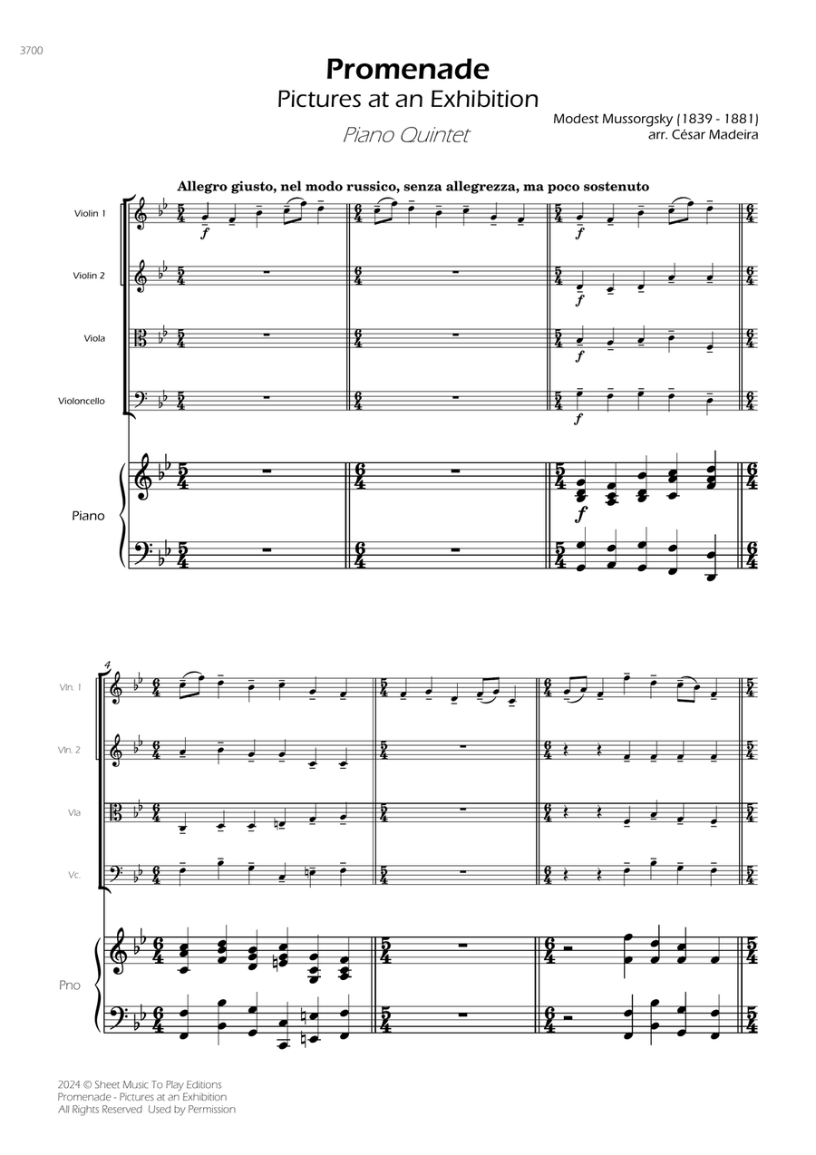 Pictures at an Exhibition - Promenade - Piano Quintet (Full Score and Parts) Piano Quintet scores gallery preview page 3