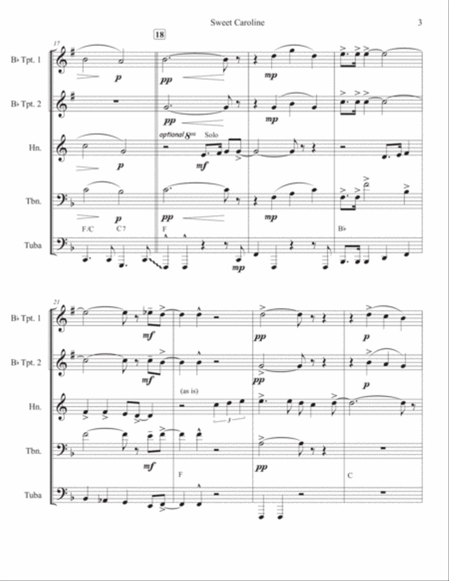 Sweet Caroline Sweet Caroline Brass Ensemble scores gallery preview page 3