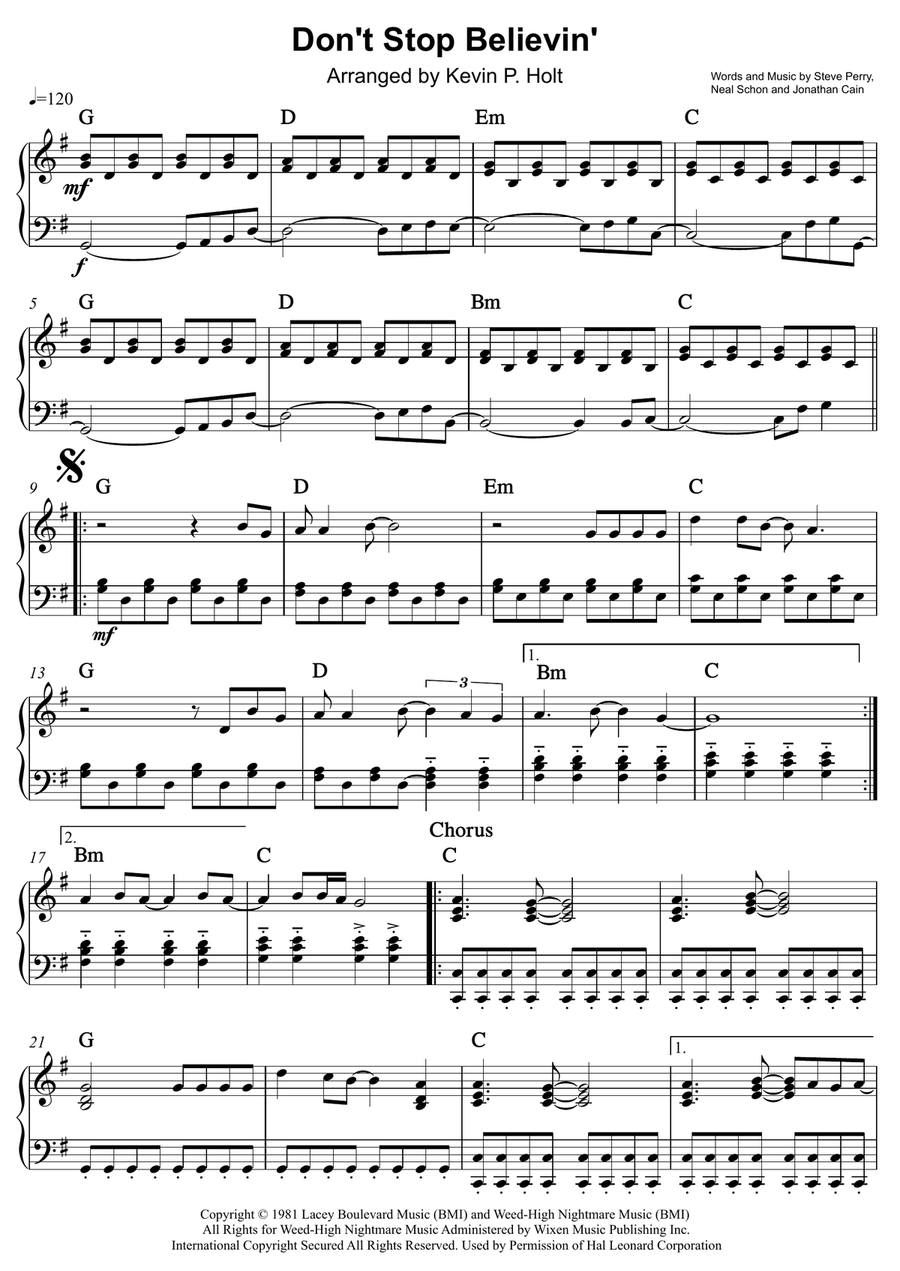 Don't Stop Believin' Piano Solo scores gallery preview page 1