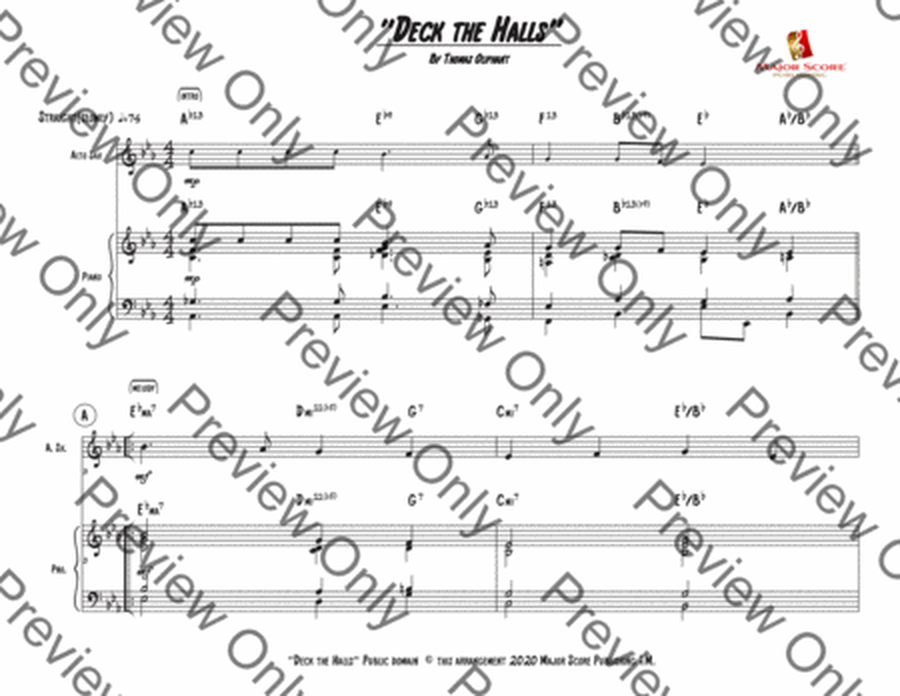 Deck the Halls - ALTO SAX & PIANO - Eb Major ( EASY KEY OF C FOR ALTO) image number null