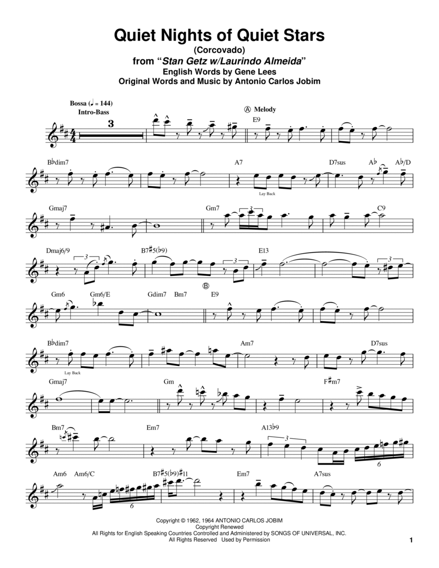 Quiet Nights Of Quiet Stars (Corcovado) Tenor Saxophone scores gallery preview page 1