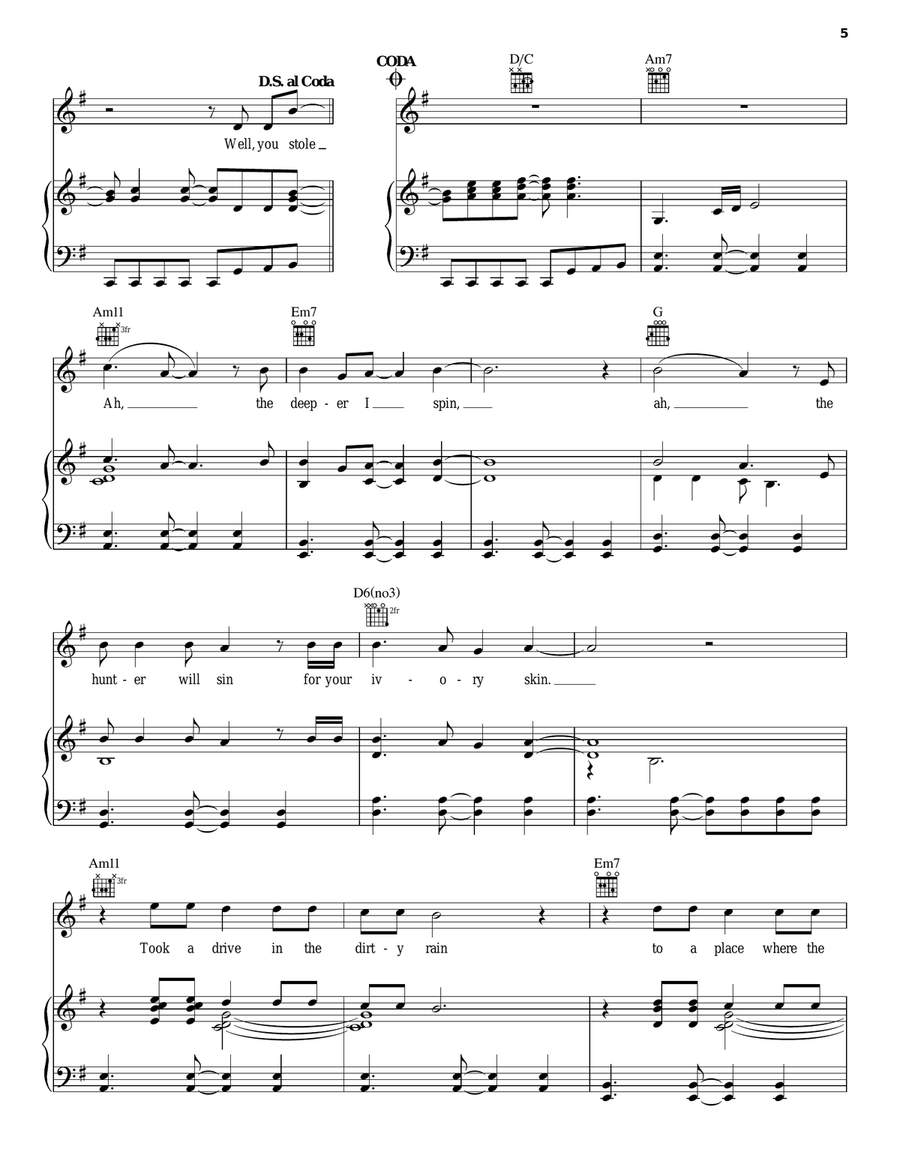 Who's Gonna Ride Your Wild Horses Piano, Vocal, Guitar scores gallery preview page 5