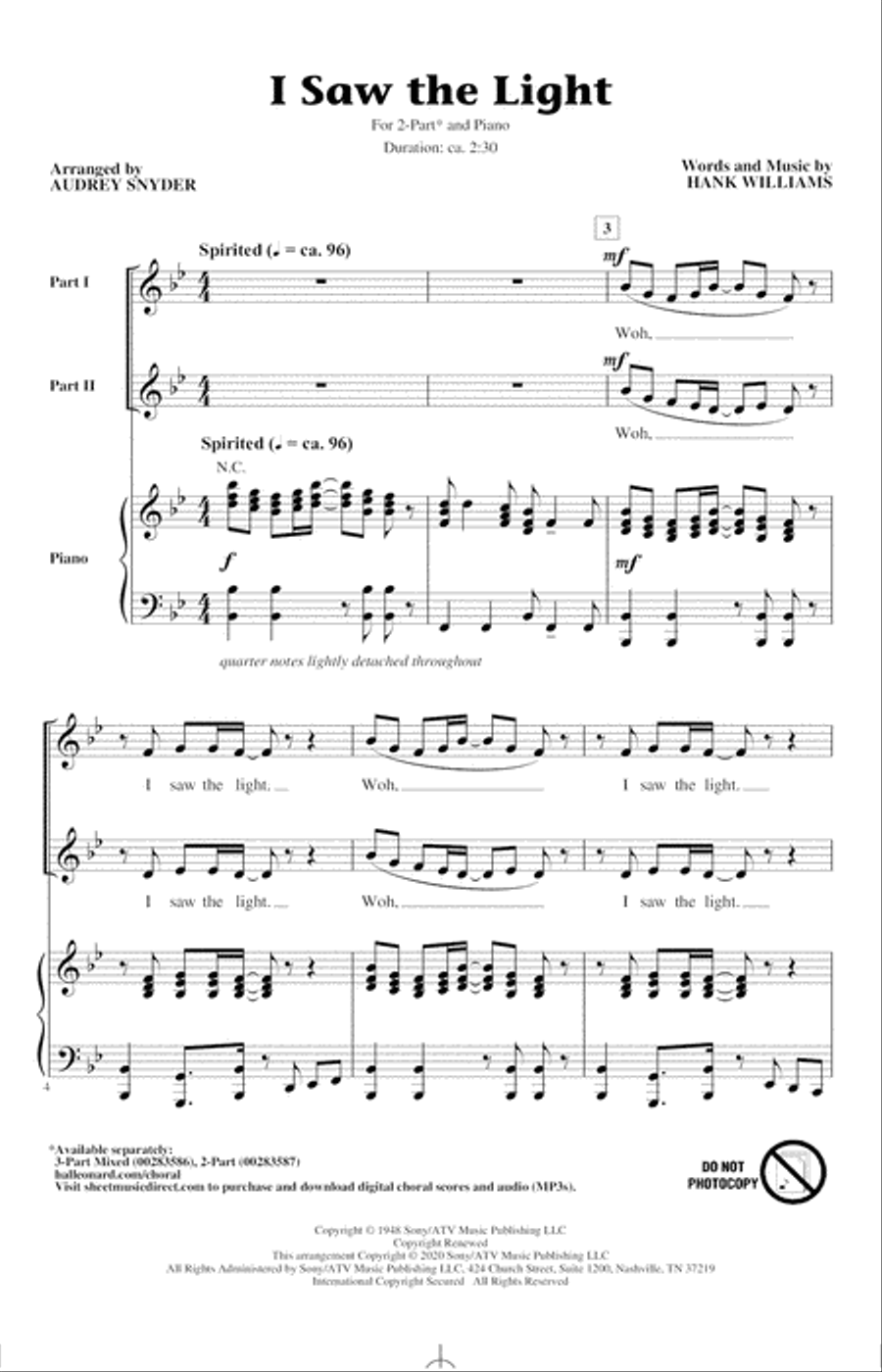 I Saw The Light (arr. Audrey Snyder) 2-Part scores gallery preview page 1