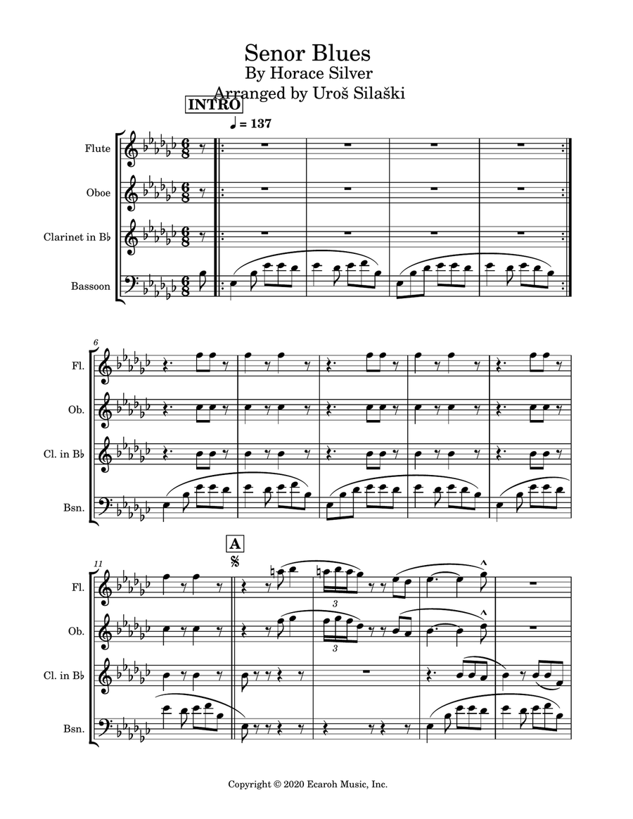 Senor Blues Woodwind Quartet scores gallery preview page 1