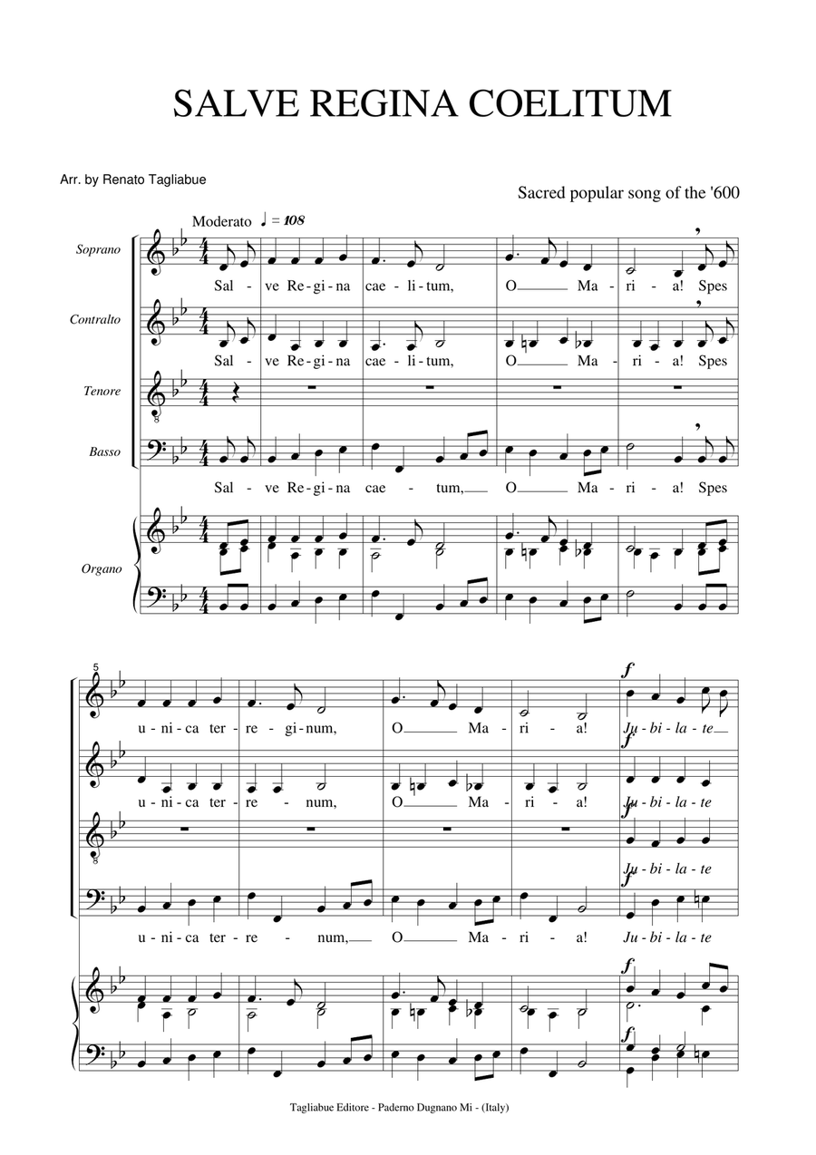 SALVE REGINA COELITUM - Hail Holy Queen (from Sister Act) - For SATB Choir and Organ 4-Part scores gallery preview page 2