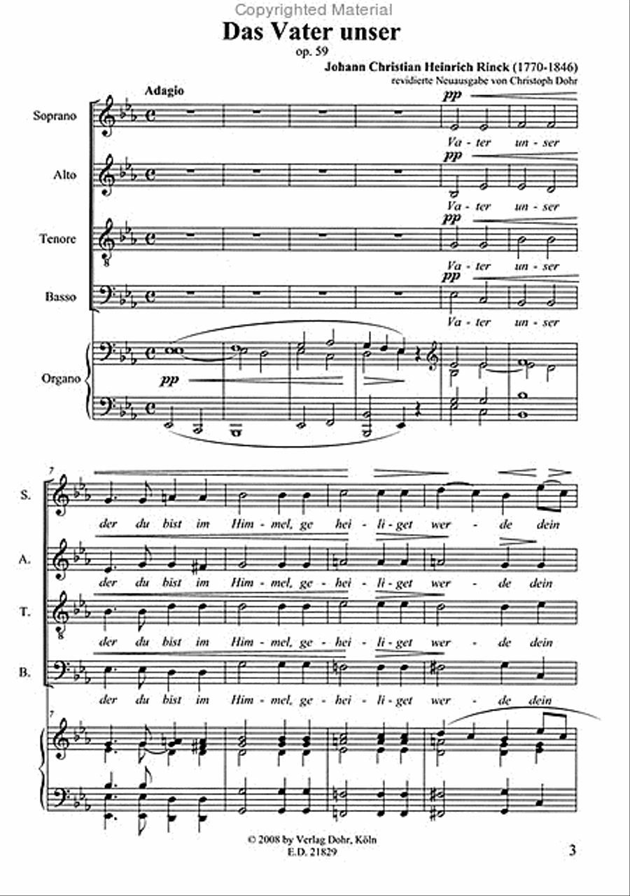 Das Vater unser für Sopran, Alt, Tenor, Bass und obligate Orgel Es-Dur op. 59 4-Part scores gallery preview page 2
