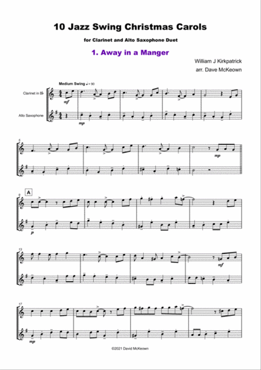 10 Jazz Swing Carols for Clarinet and Alto Saxophone Duet Woodwind Duet scores gallery preview page 3