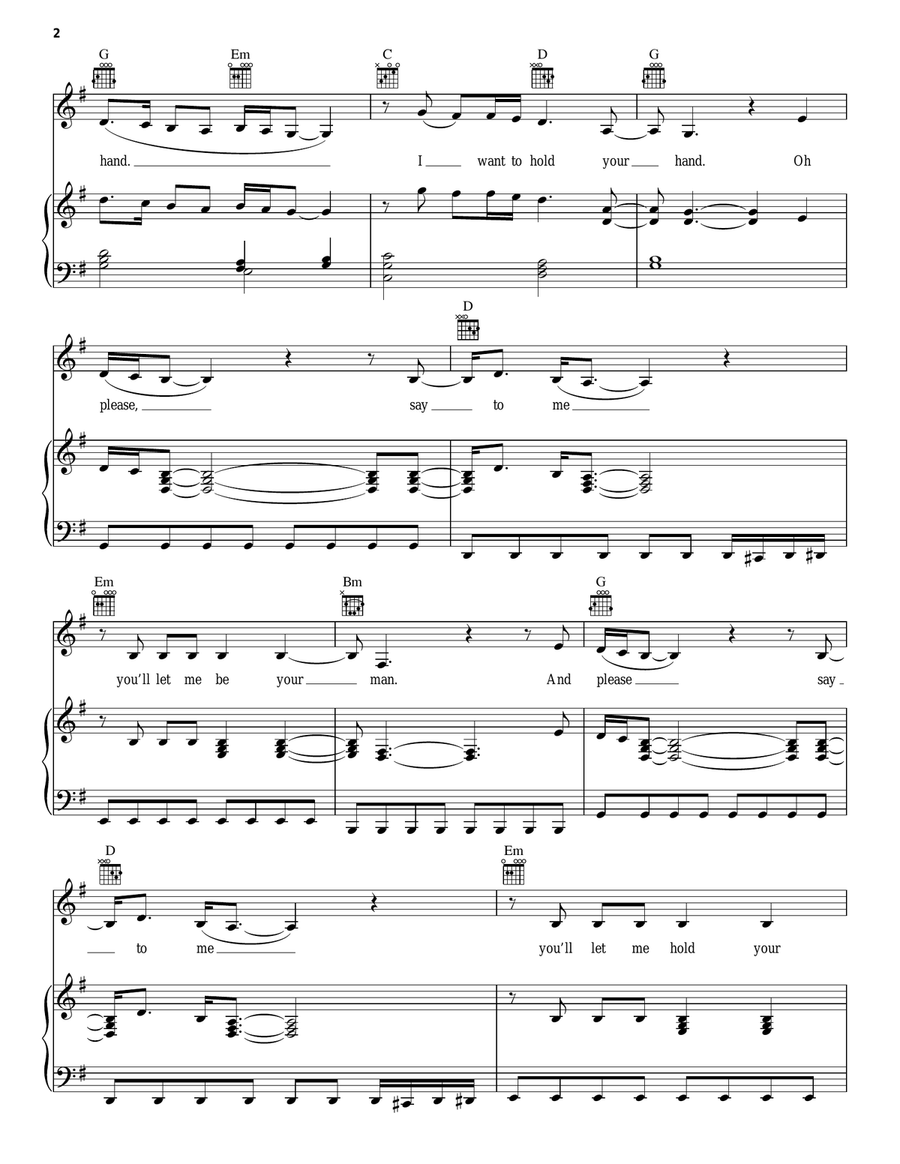 I Want To Hold Your Hand Piano, Vocal, Guitar scores gallery preview page 2