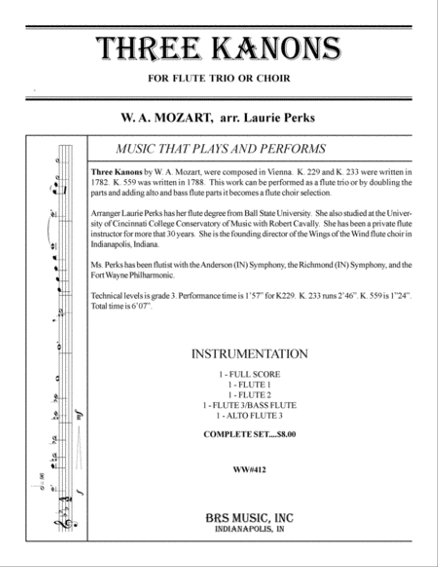 Three Kanons Three Kanons Bass Flute scores gallery preview page 1