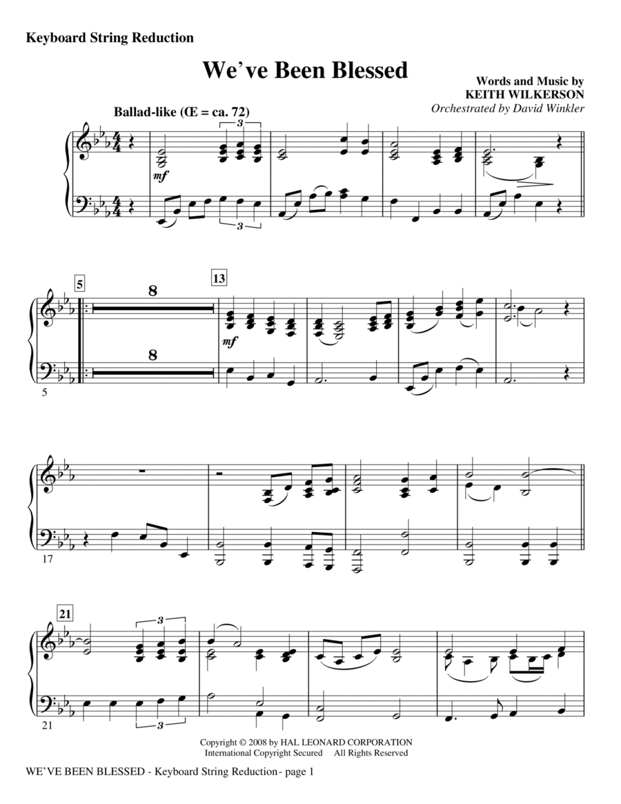 We've Been Blessed - Keyboard String Reduction Choir scores gallery preview page 1