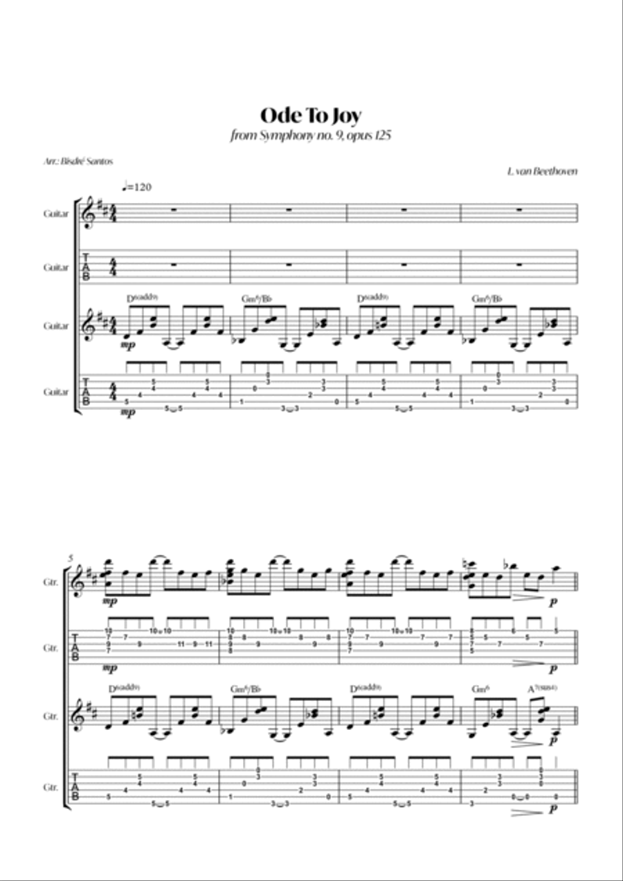 Ode To Joy (Guitar duo Jazz style) - Chords and Tabs Acoustic Guitar scores gallery preview page 2