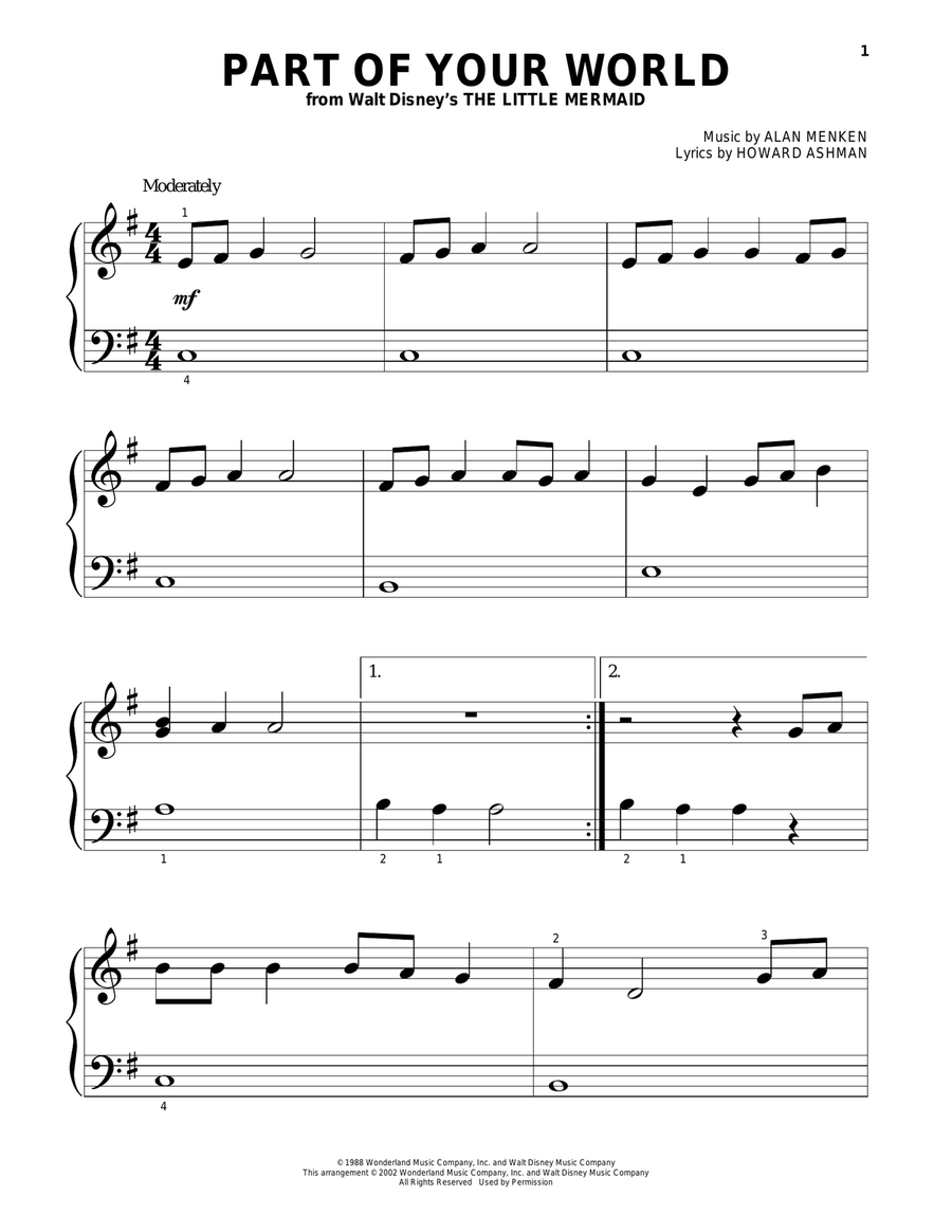 Part Of Your World (from The Little Mermaid) Easy Piano scores gallery preview page 1