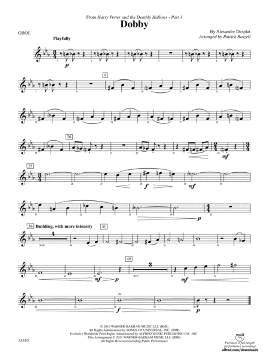 Dobby (from Harry Potter and the Deathly Hallows, Part 1): Oboe Concert Band scores gallery preview page 1